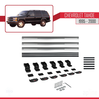 Kompatibel mit Chevrolet Tahoe 1995-2000 BASIC Modell Dachgepäckträger, graues Aluminium, 3 Stangen