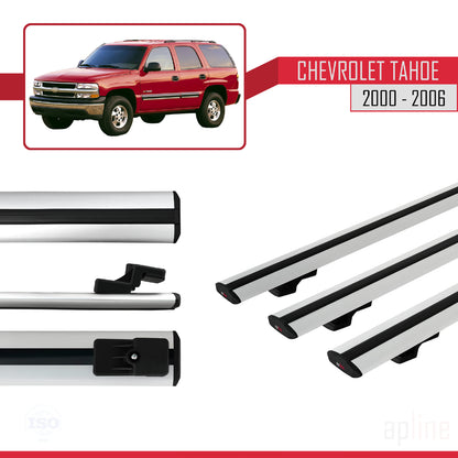 Kompatibel mit Chevrolet Tahoe 2000-2006 BASIC Modell Dachgepäckträger, graues Aluminium, 3 Stangen