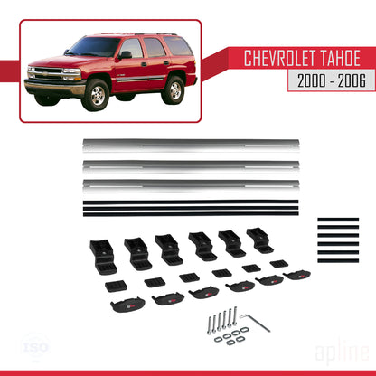 Kompatibel mit Chevrolet Tahoe 2000-2006 BASIC Modell Dachgepäckträger, graues Aluminium, 3 Stangen