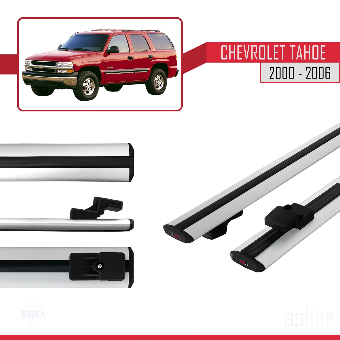 Kompatibel mit Chevrolet Tahoe 2000-2006 BASIC Modell Dachgepäckträger, graues Aluminium, 2 Stangen