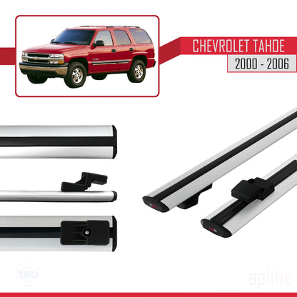 Kompatibel mit Chevrolet Tahoe 2000-2006 BASIC Modell Dachgepäckträger, graues Aluminium, 2 Stangen