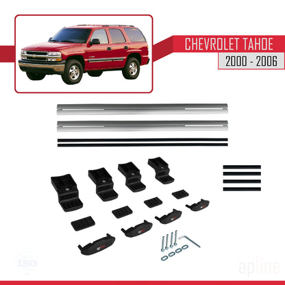 Kompatibel mit Chevrolet Tahoe 2000-2006 BASIC Modell Dachgepäckträger, graues Aluminium, 2 Stangen