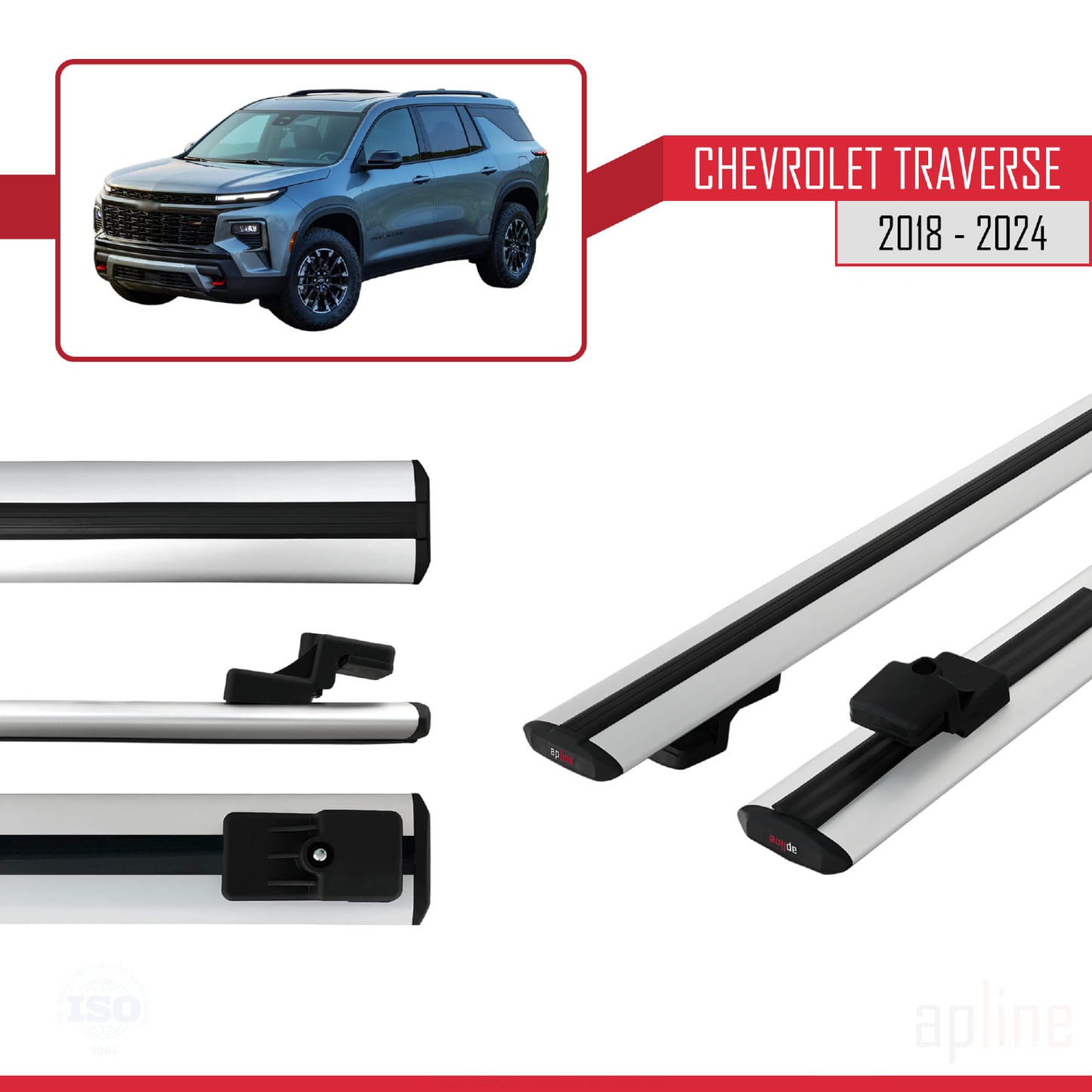 Kompatibel mit Chevrolet Traverse 2018-2024 BASIC Model Relingträger Dachträger Auto Gepäckträger Grau Aluminium 2 Stangen