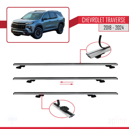 Kompatibel mit Chevrolet Traverse 2018-2024 BASIC Model Relingträger Dachträger Auto Gepäckträger Grau Aluminium 2 Stangen