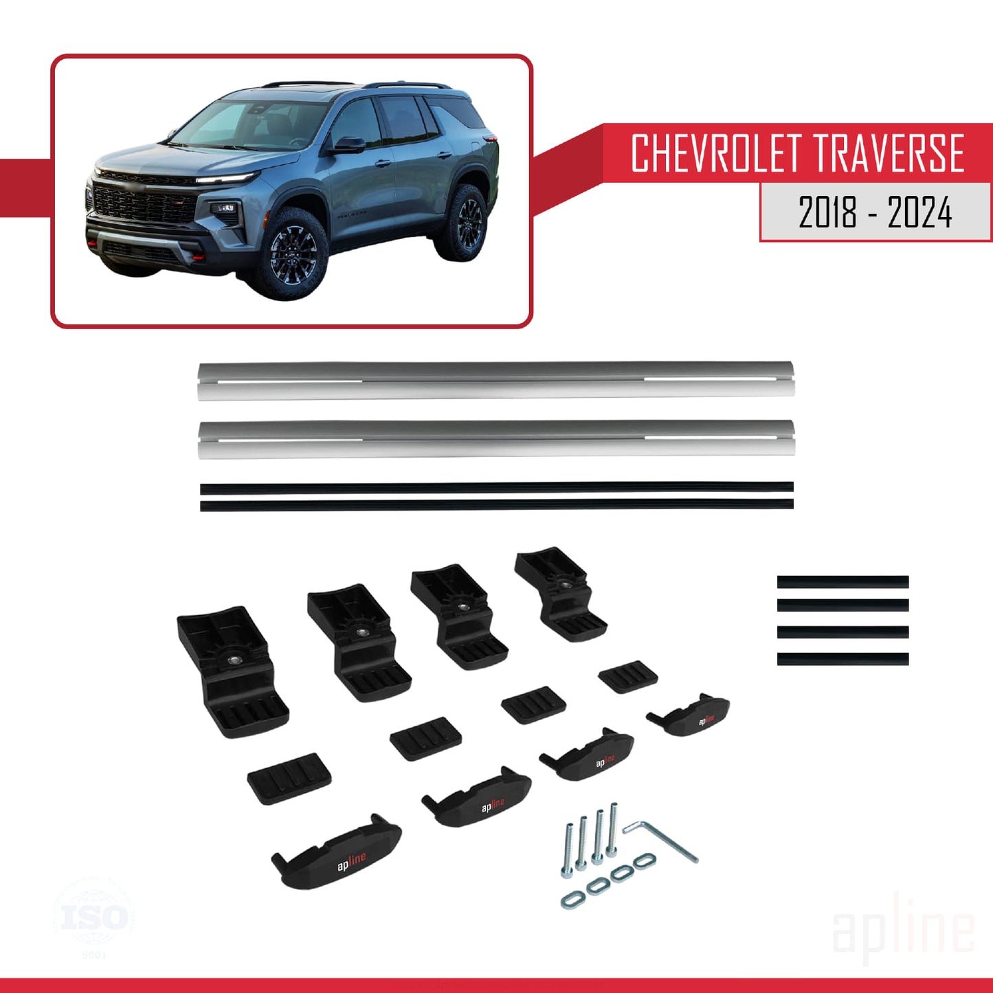 Kompatibel mit Chevrolet Traverse 2018-2024 BASIC Model Relingträger Dachträger Auto Gepäckträger Grau Aluminium 2 Stangen