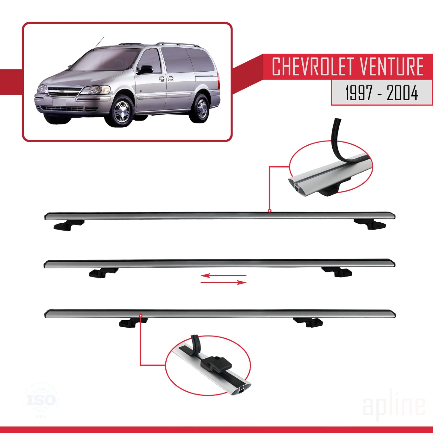 Compatible with Chevrolet Venture 1997-2004 BASIC Model Car Roof Rack Cross Bar Grey Aluminium 4 Bars