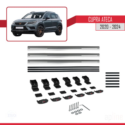 Kompatibel mit Cupra Ateca 2020-2024 Basismodell Dachgepäckträger, graues Aluminium, 3-Stangen