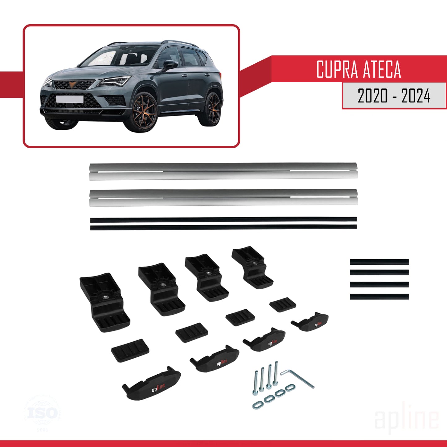 Kompatibel mit Cupra Ateca 2020-2024 BASIC Modell Dachgepäckträger, graues Aluminium, 2 Stangen