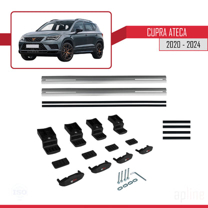 Kompatibel mit Cupra Ateca 2020-2024 BASIC Modell Dachgepäckträger, graues Aluminium, 2 Stangen