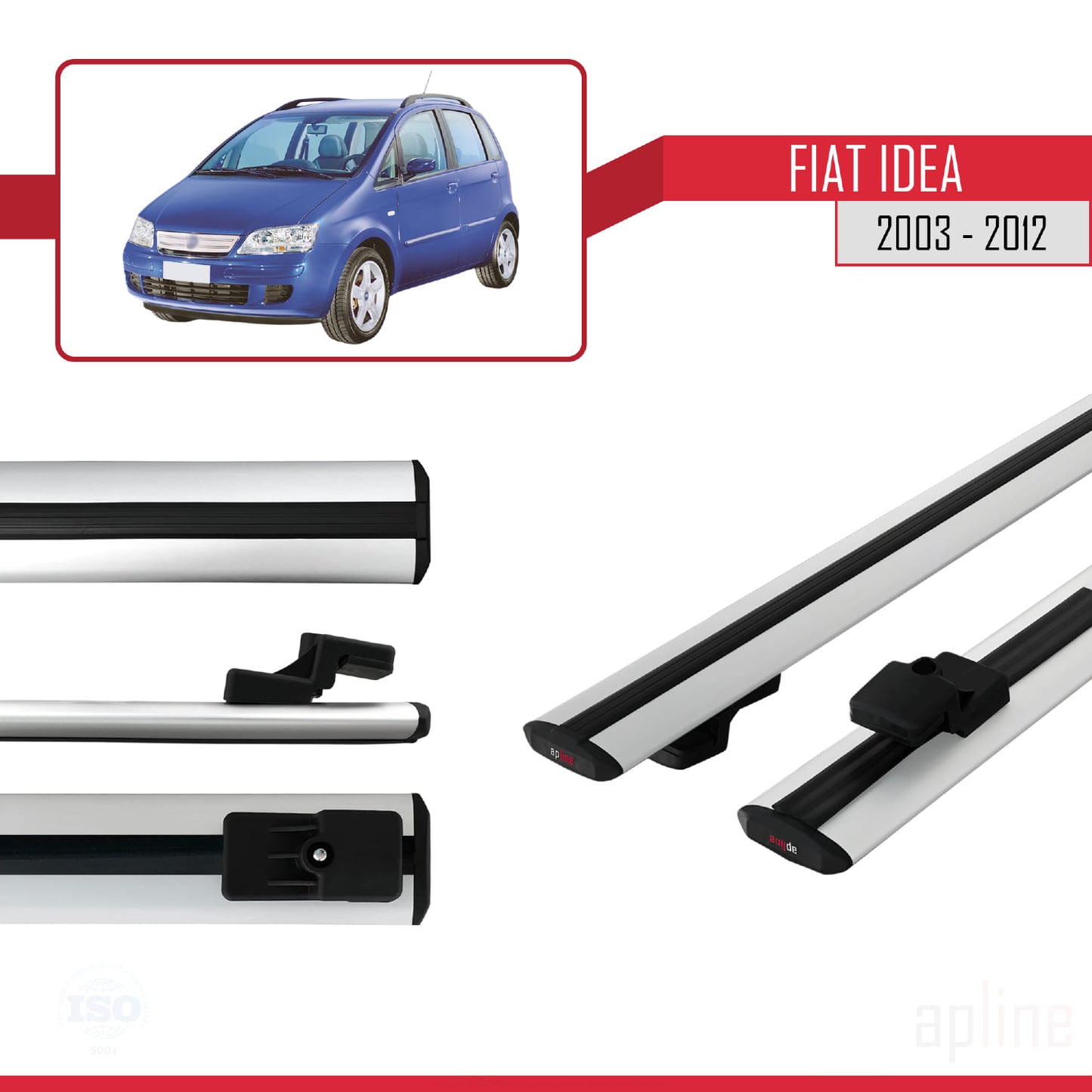 Compatible avec Fiat Idea 2003-2012 BASIC Model Barres de Toit Railing Porte-Bagages de Voiture Gris Aluminium 2 Barres