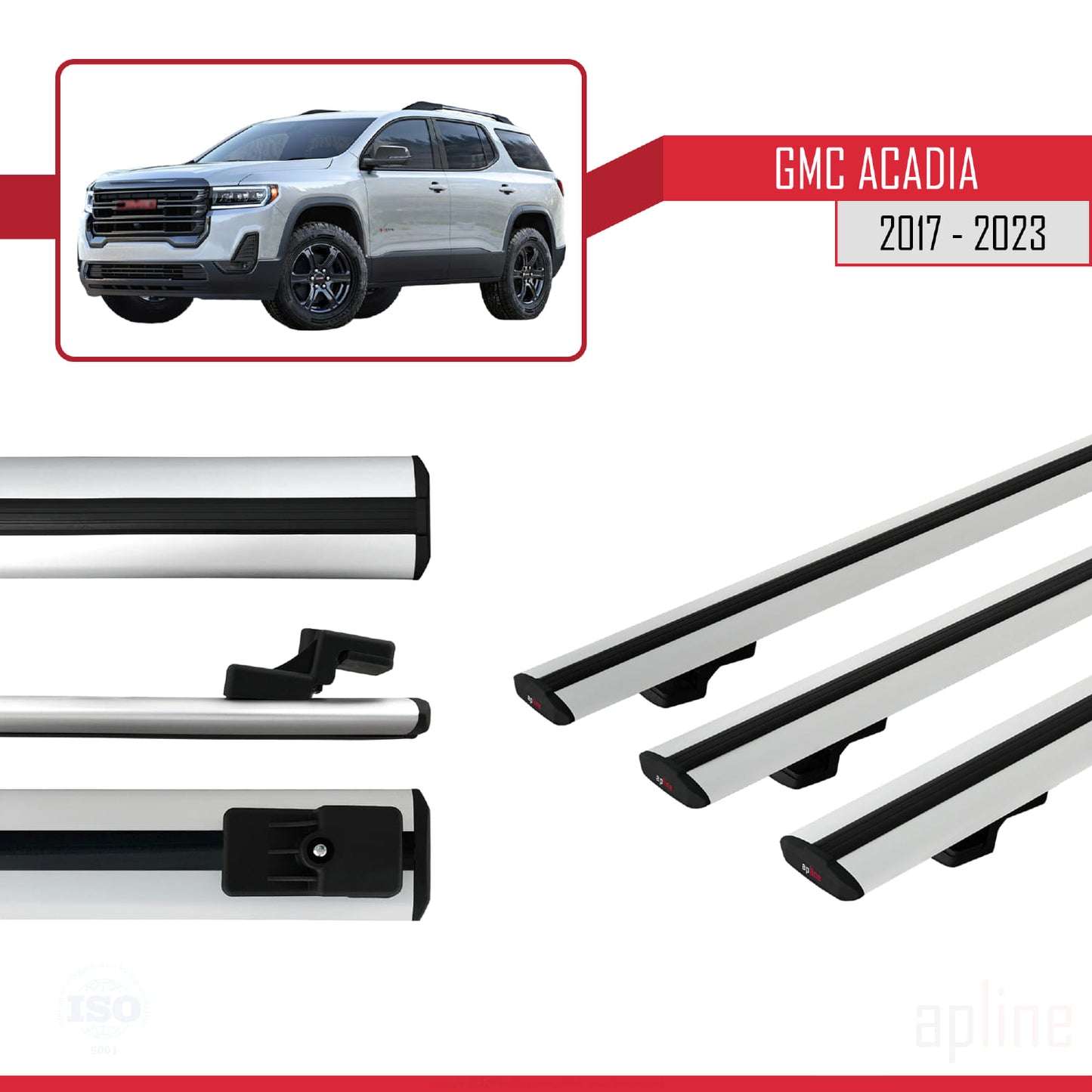 Kompatibel mit GMC Acadia 2017-2023 Basismodell Dachreling Gepäckträger Graues Aluminium 3-Stangen