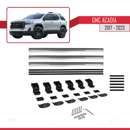 Kompatibel mit GMC Acadia 2017-2023 Basismodell Dachreling Gepäckträger Graues Aluminium 3-Stangen
