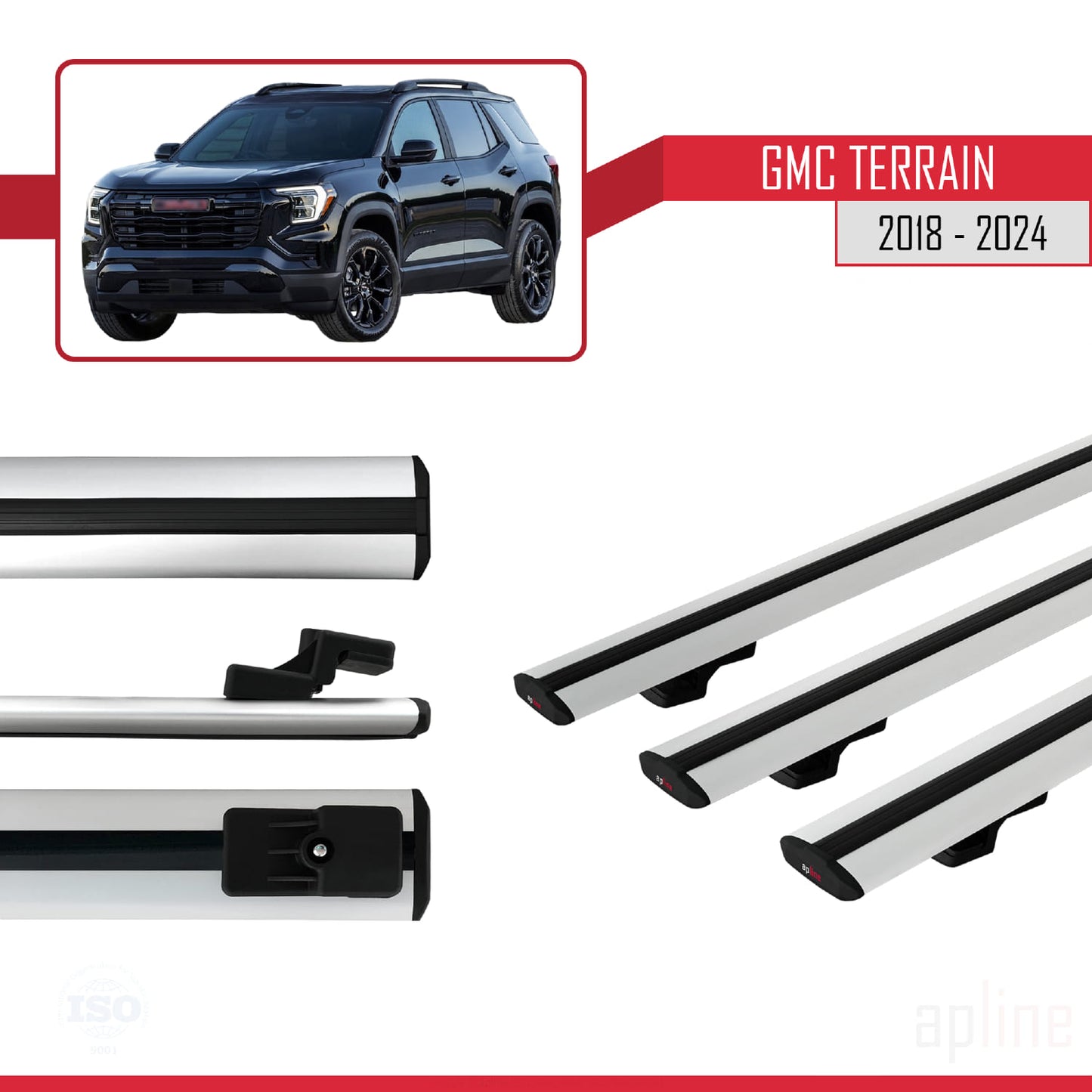 Kompatibel mit GMC Terrain 2018-2024 BASIC Modell Dachreling Gepäckträger Graues Aluminium 3-Stangen