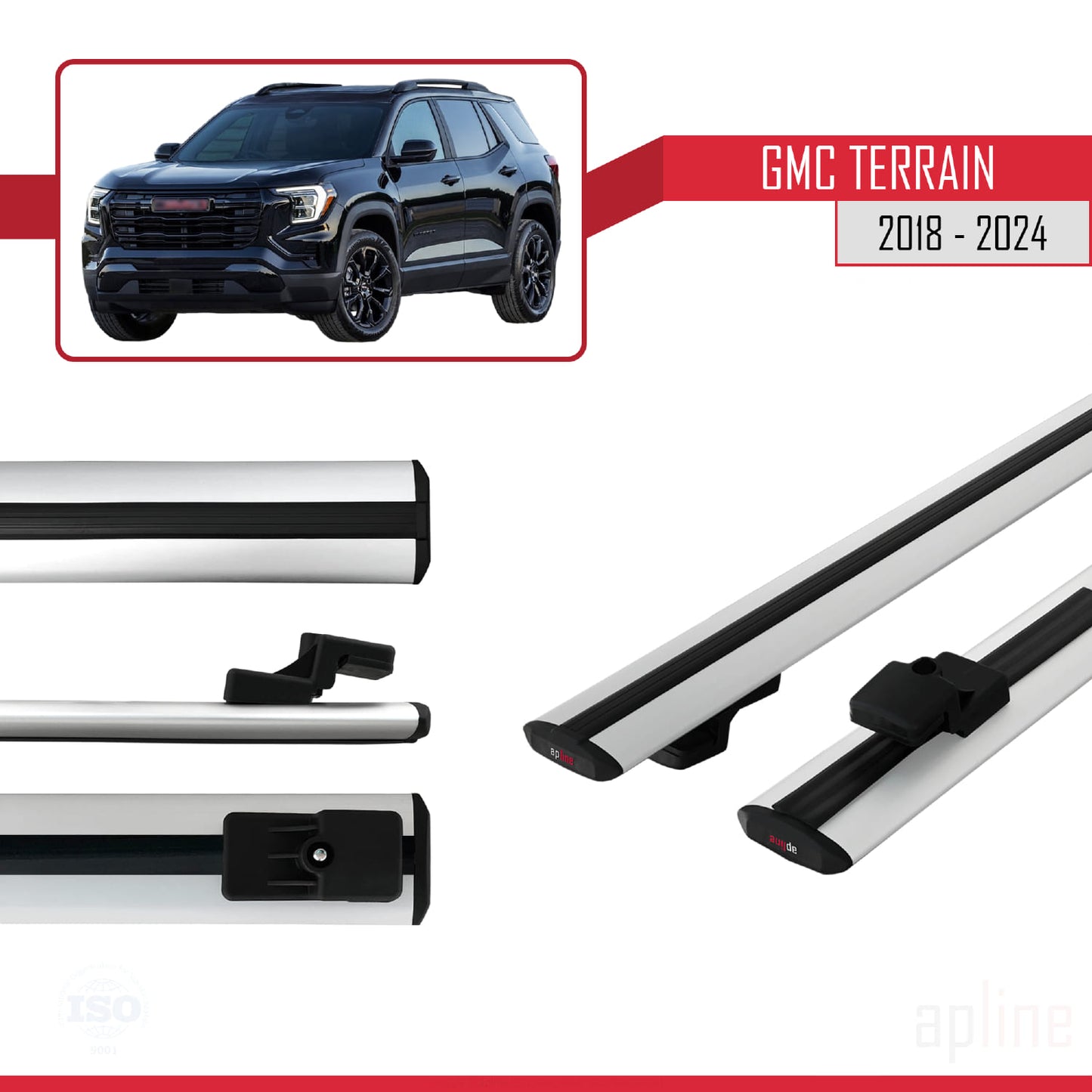Kompatibel mit GMC Terrain 2018-2024 BASIC Modell Dachreling Gepäckträger Graues Aluminium 2 Stangen