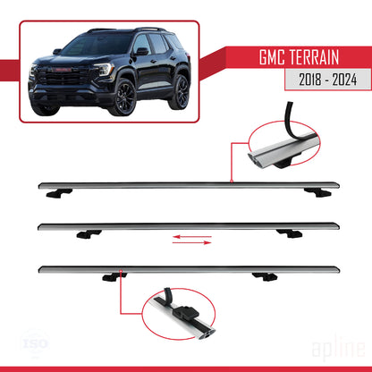 Kompatibel mit GMC Terrain 2018-2024 BASIC Modell Dachreling Gepäckträger Graues Aluminium 2 Stangen