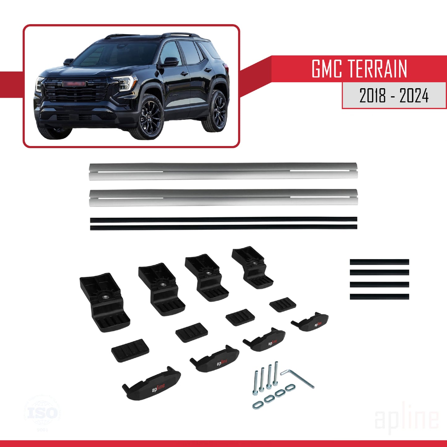 Kompatibel mit GMC Terrain 2018-2024 BASIC Modell Dachreling Gepäckträger Graues Aluminium 2 Stangen