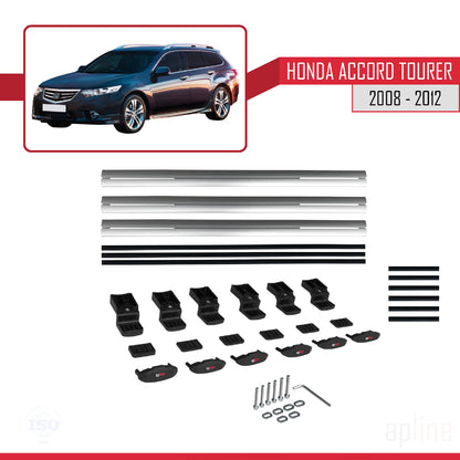 Compatible with Honda Accord Tourer 2008-2012 BASIC Model Car Roof Rack Cross Bar Grey Aluminium 3 Bars