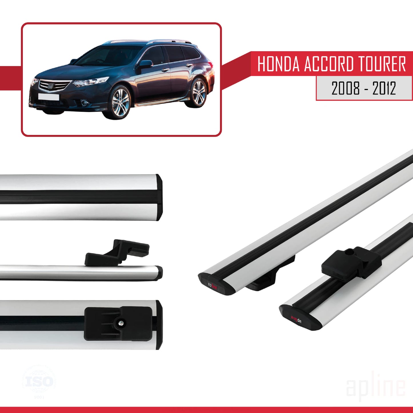 Compatible with Honda Accord Tourer 2008-2012 BASIC Model Car Roof Rack Cross Bar Grey Aluminium 2 Bars