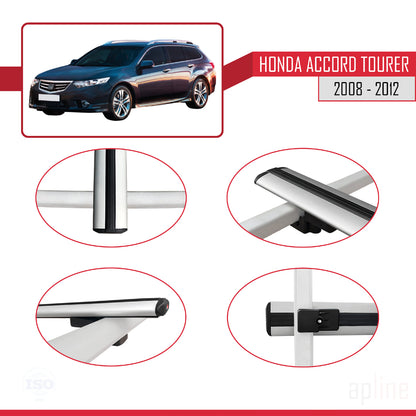 Compatible with Honda Accord Tourer 2008-2012 BASIC Model Car Roof Rack Cross Bar Grey Aluminium 2 Bars