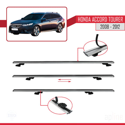 Compatible with Honda Accord Tourer 2008-2012 BASIC Model Car Roof Rack Cross Bar Grey Aluminium 2 Bars