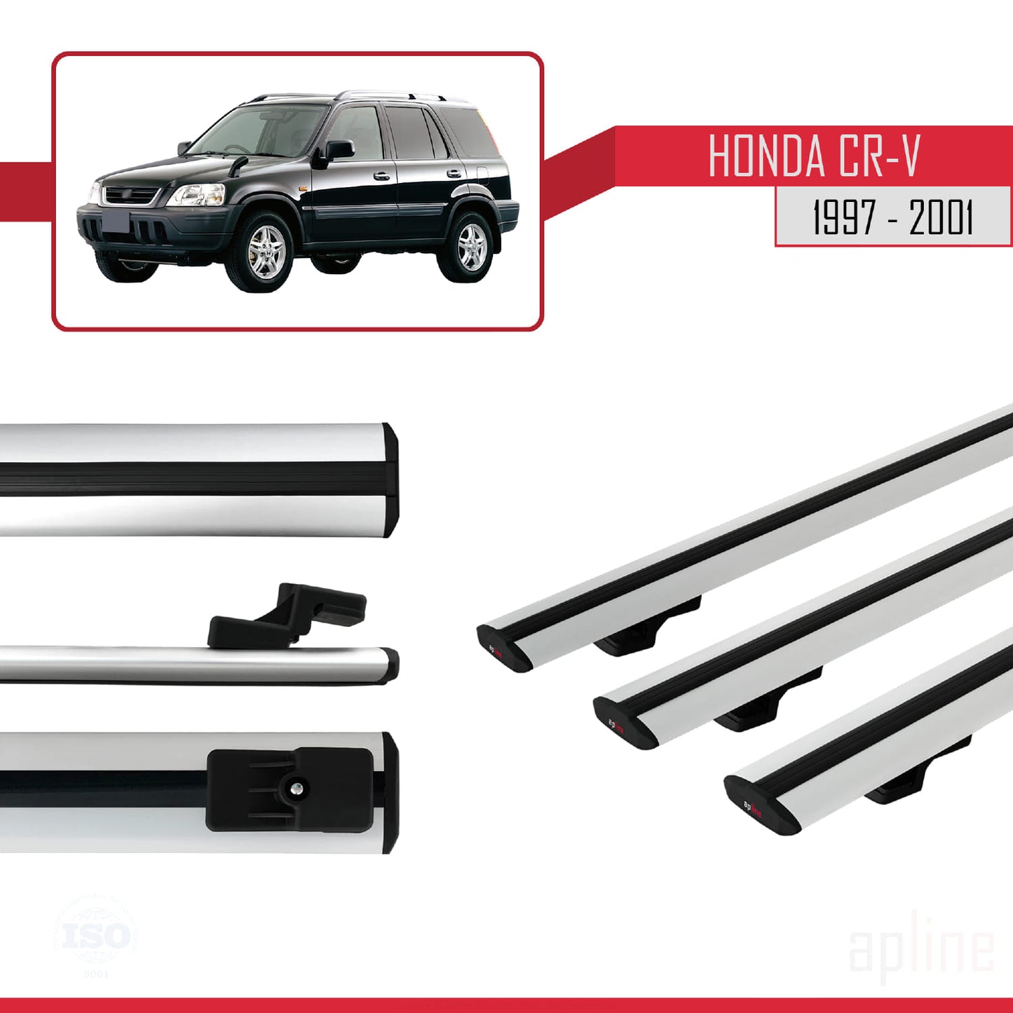 Kompatibel mit Honda CR-V 1997-2001 BASIC Model Relingträger Dachträger Auto Gepäckträger Grau Aluminium 3 Stangen