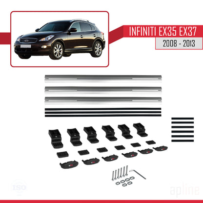 Compatible avec Infiniti EX35 EX37 2008-2013 BASIC Model Barres de Toit Railing Porte-Bagages de Voiture Gris Aluminium 3 Barres