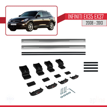 Compatible avec Infiniti EX35 EX37 2008-2013 BASIC Model Barres de Toit Railing Porte-Bagages de Voiture Gris Aluminium 2 Barres