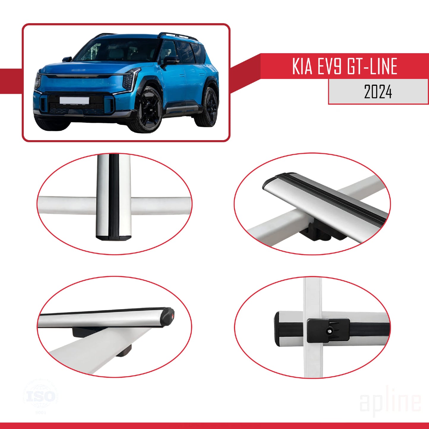 Compatible avec KIA EV9 GT-LINE 2024-2025 BASIC Model Barres de Toit Railing Porte-Bagages de Voiture Gris Aluminium 3 Barres
