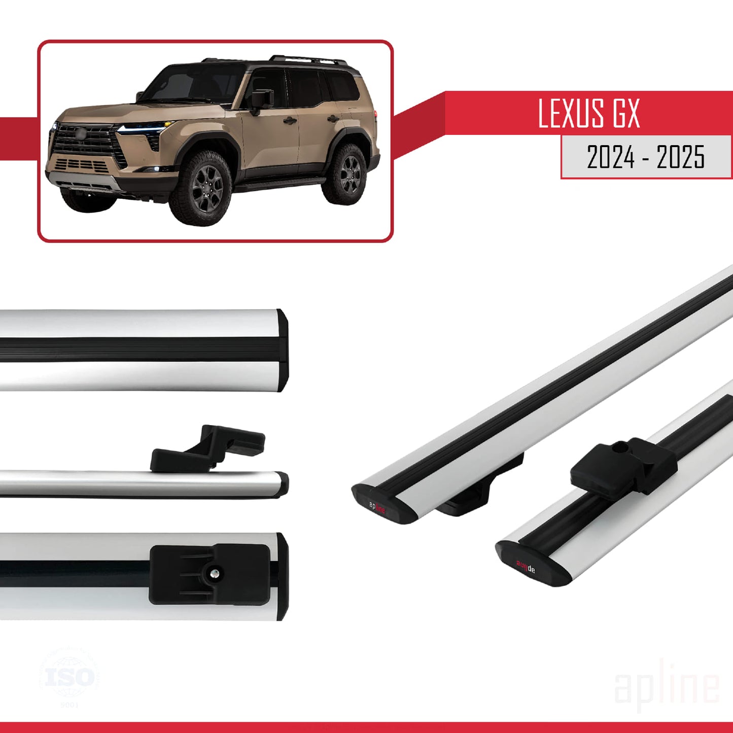 Kompatibel mit Lexus GX 2024-2025 BASIC Model Relingträger Dachträger Auto Gepäckträger Grau Aluminium 2 Stangen
