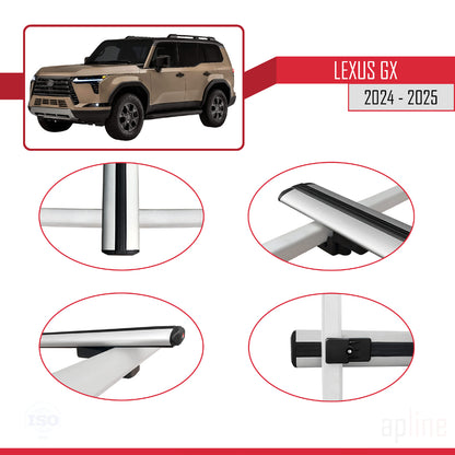 Kompatibel mit Lexus GX 2024-2025 BASIC Model Relingträger Dachträger Auto Gepäckträger Grau Aluminium 2 Stangen