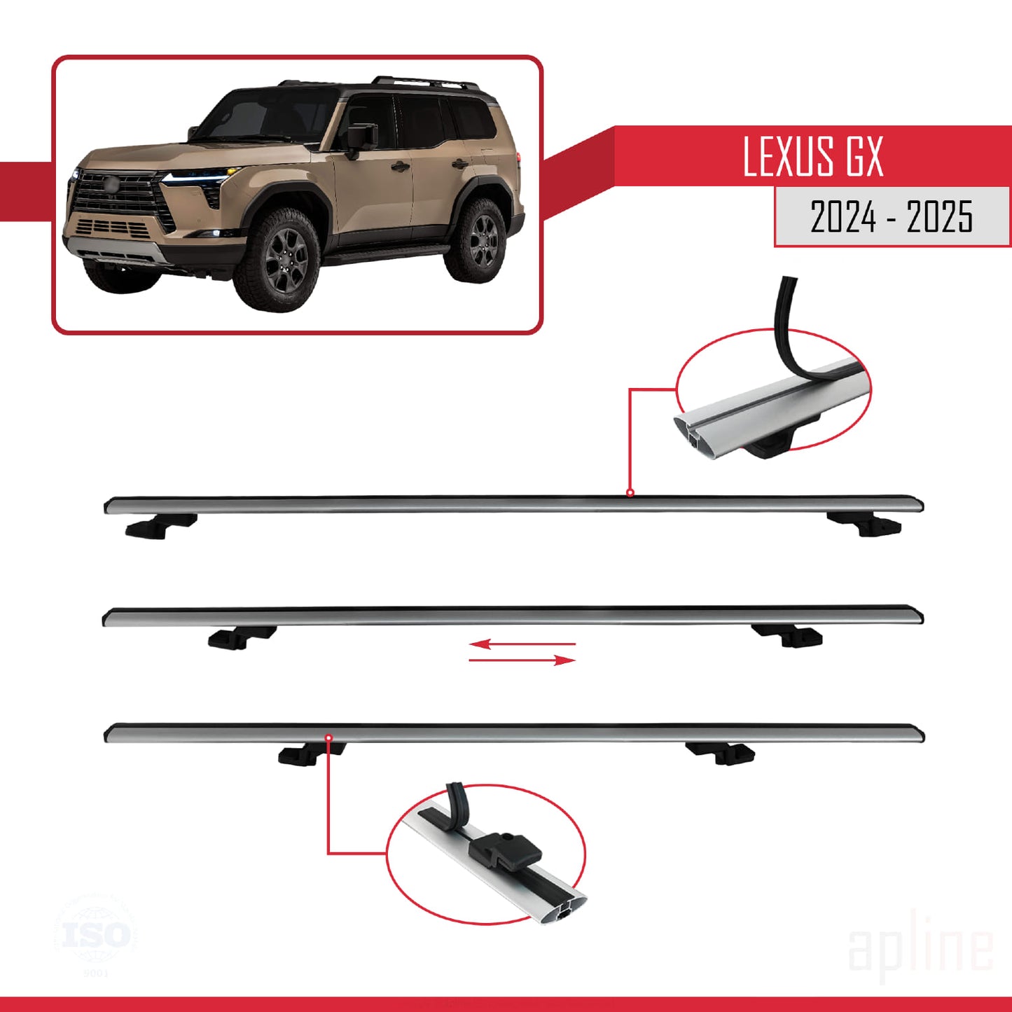 Kompatibel mit Lexus GX 2024-2025 BASIC Model Relingträger Dachträger Auto Gepäckträger Grau Aluminium 2 Stangen
