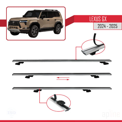 Kompatibel mit Lexus GX 2024-2025 BASIC Model Relingträger Dachträger Auto Gepäckträger Grau Aluminium 2 Stangen