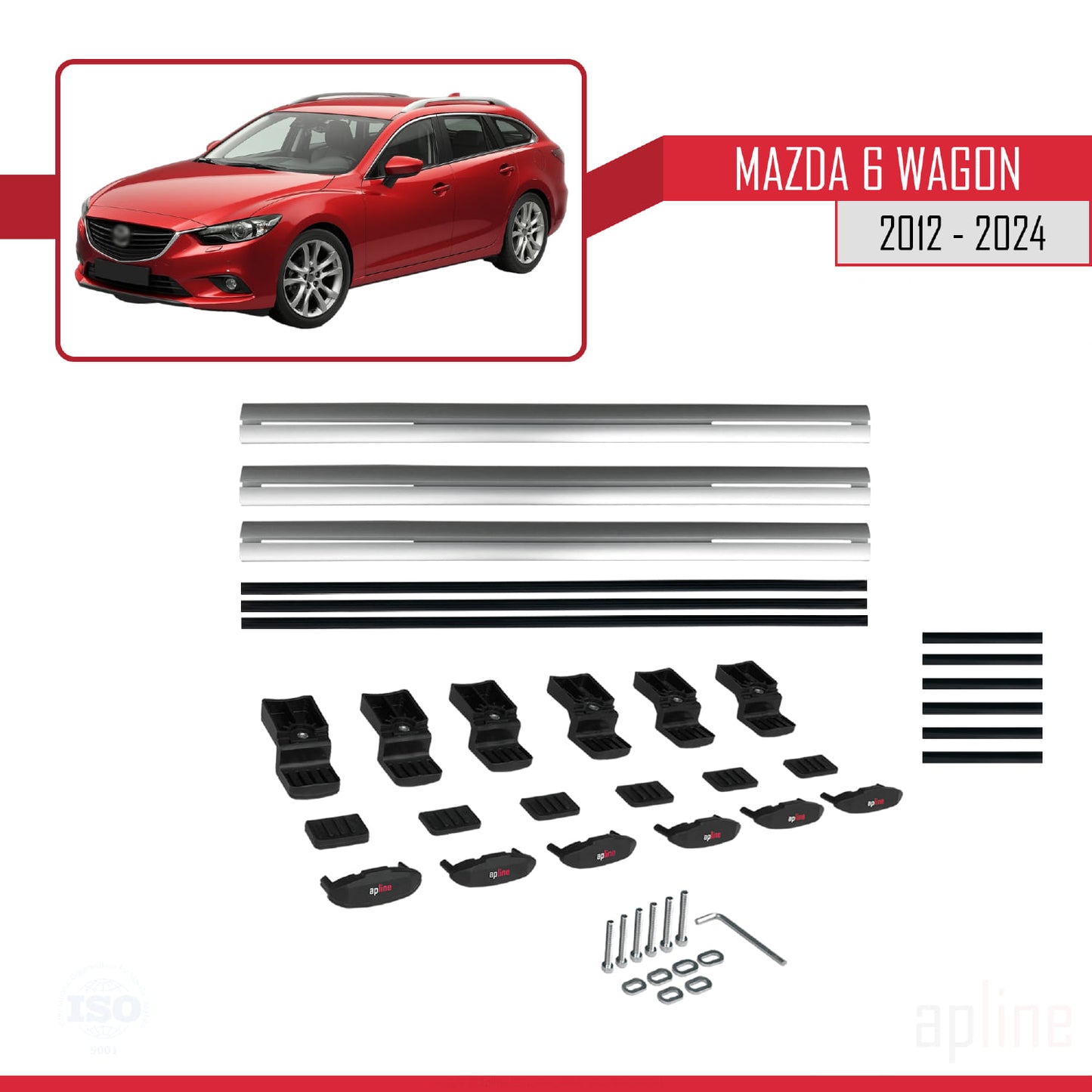 Compatible avec Mazda 6 Wagon 2012-2024 BASIC Model Barres de Toit Railing Porte-Bagages de Voiture Gris Aluminium 3 Barres