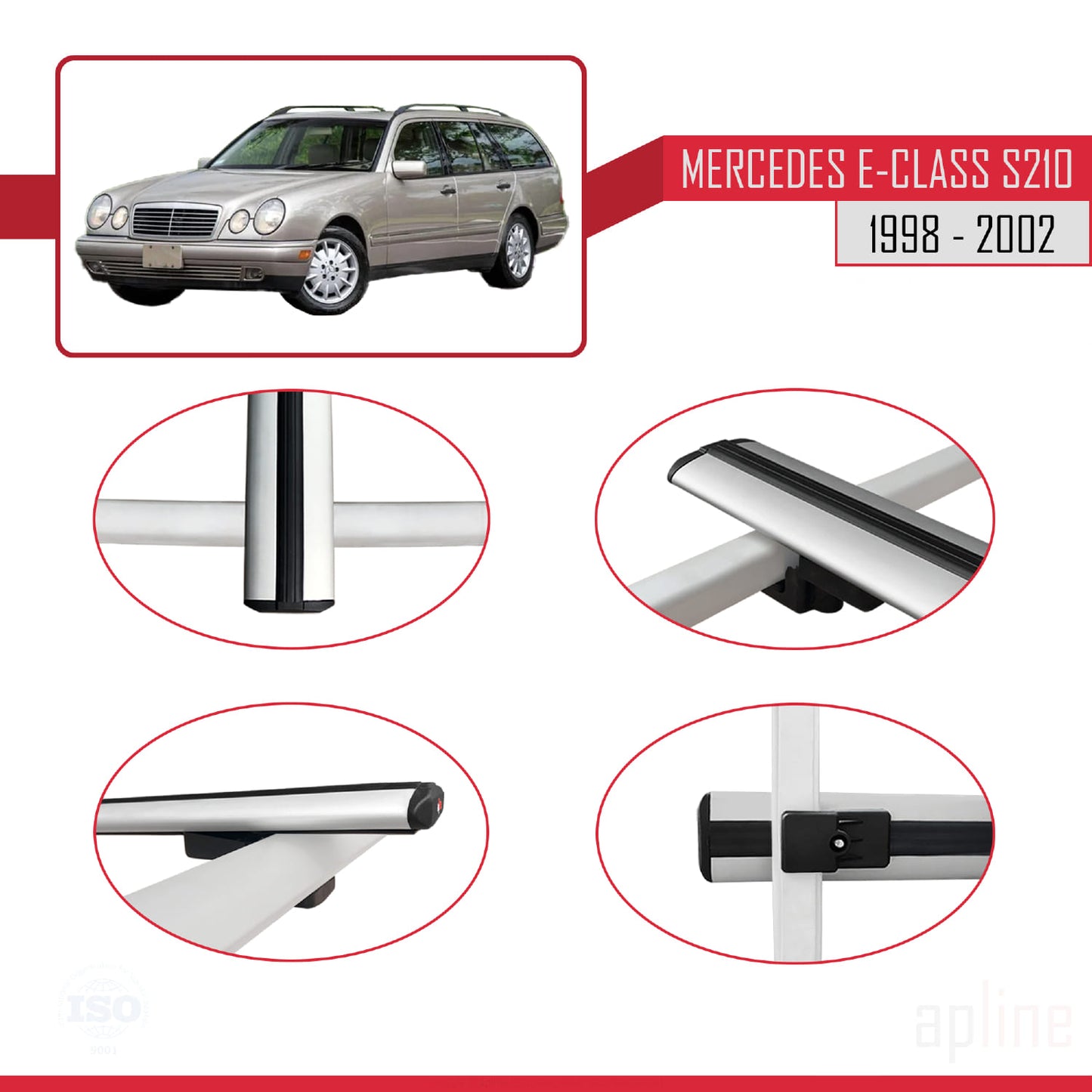 Kompatibel mit Mercedes E Class S210 Wagon 1998-2002 BASIC Model Relingträger Dachträger Auto Gepäckträger Grau Aluminium 3 Stangen