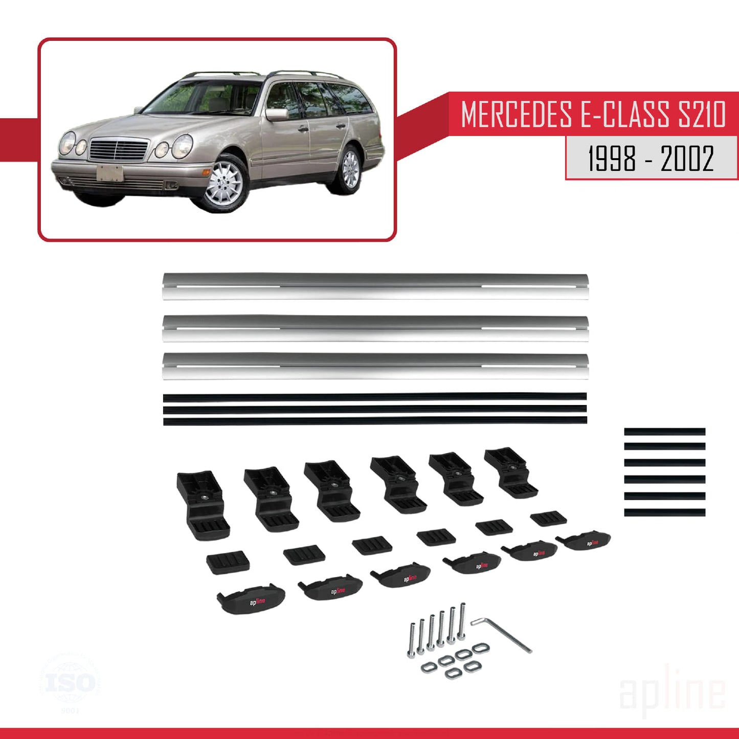 Kompatibel mit Mercedes E Class S210 Wagon 1998-2002 BASIC Model Relingträger Dachträger Auto Gepäckträger Grau Aluminium 3 Stangen