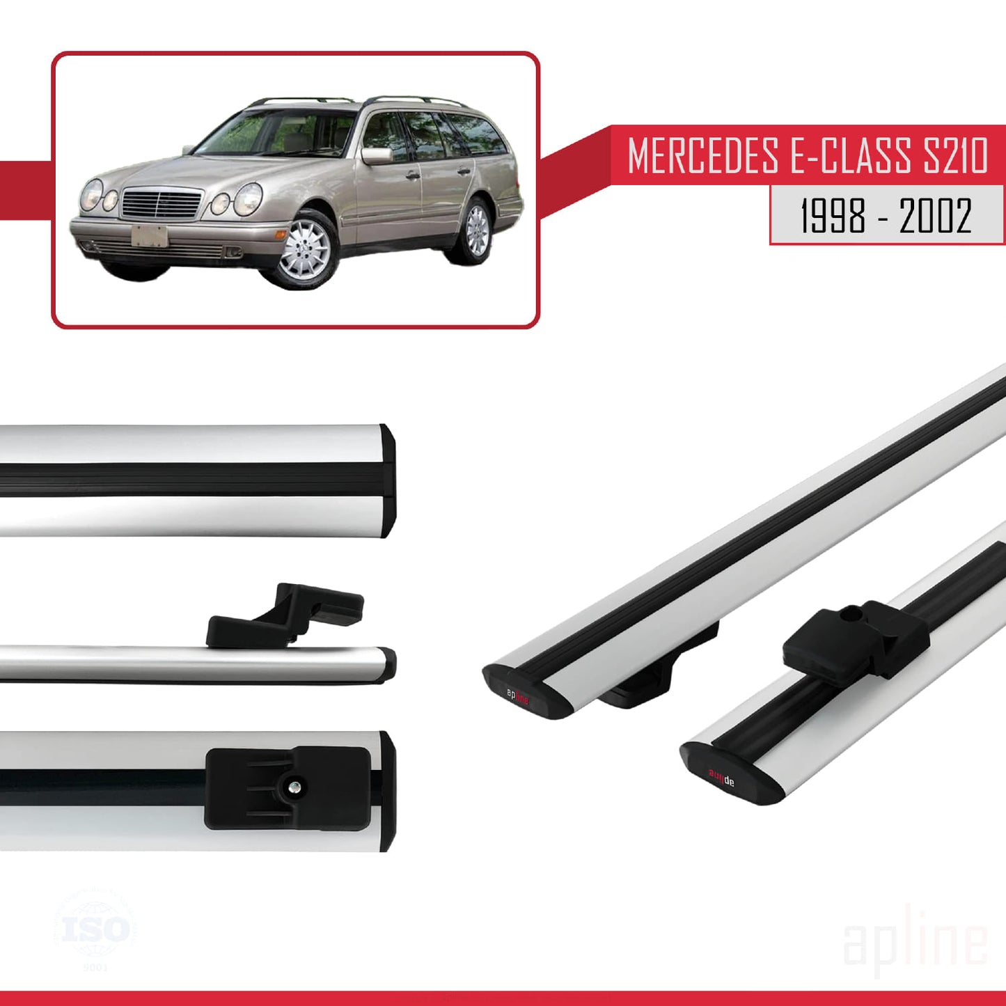 Kompatibel mit Mercedes E Class S210 Wagon 1998-2002 BASIC Model Relingträger Dachträger Auto Gepäckträger Grau Aluminium 2 Stangen