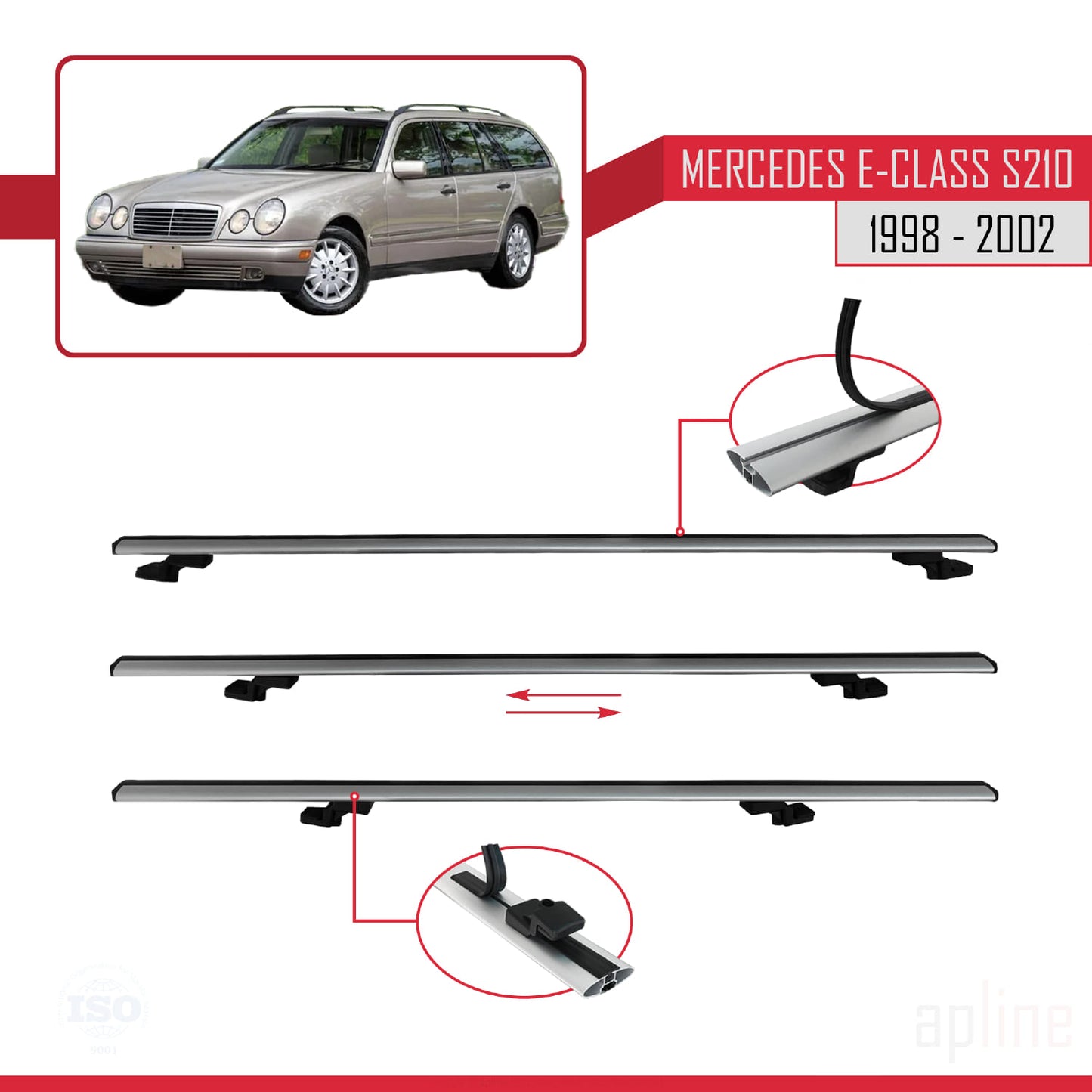Kompatibel mit Mercedes E Class S210 Wagon 1998-2002 BASIC Model Relingträger Dachträger Auto Gepäckträger Grau Aluminium 2 Stangen
