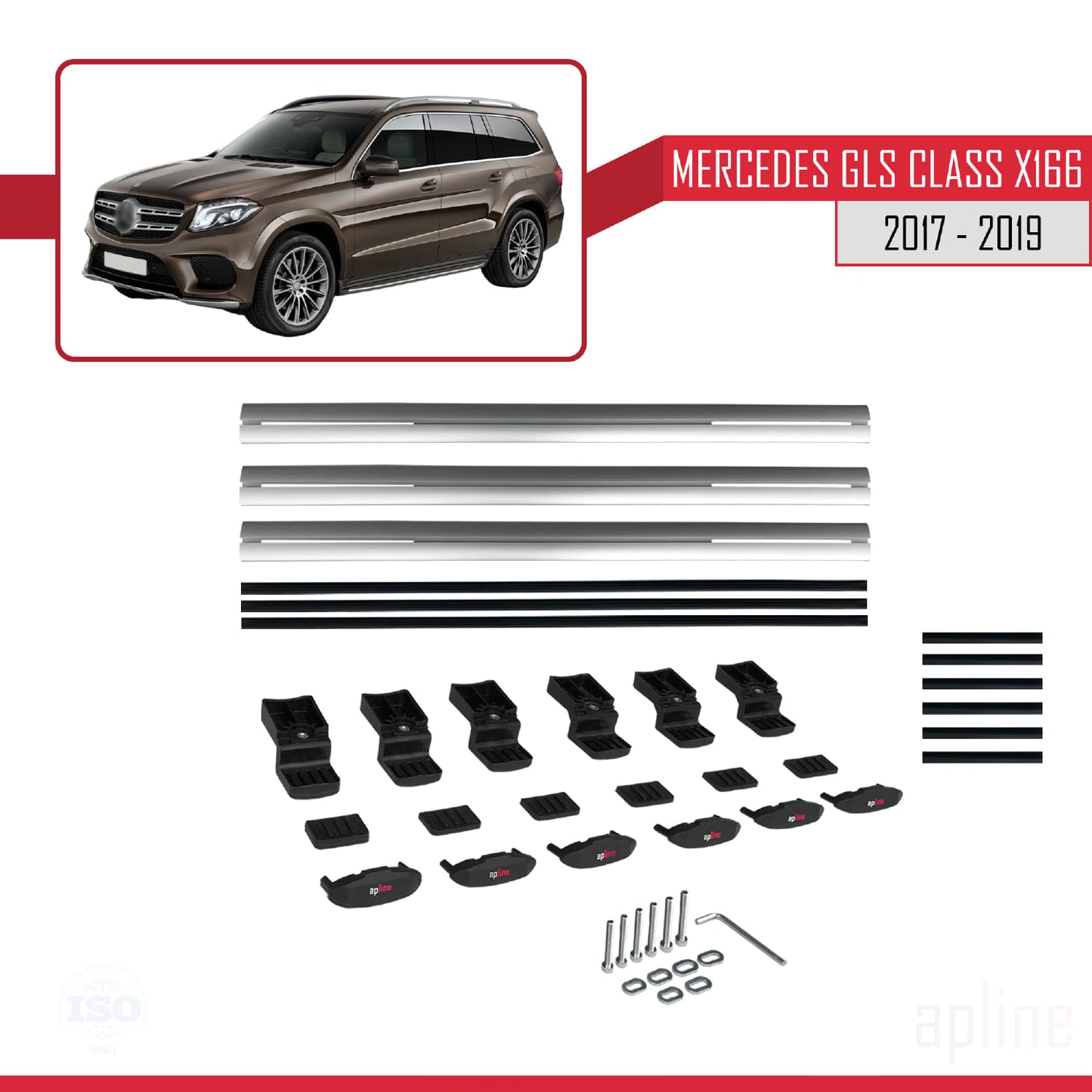 Compatible avec Mercedes GLS Class X166 2017-2019 BASIC Model Barres de Toit Railing Porte-Bagages de Voiture Gris Aluminium 3 Barres