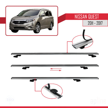 Compatible avec Nissan Quest 2011-2017 BASIC Model Barres de Toit Railing Porte-Bagages de Voiture Gris Aluminium 3 Barres