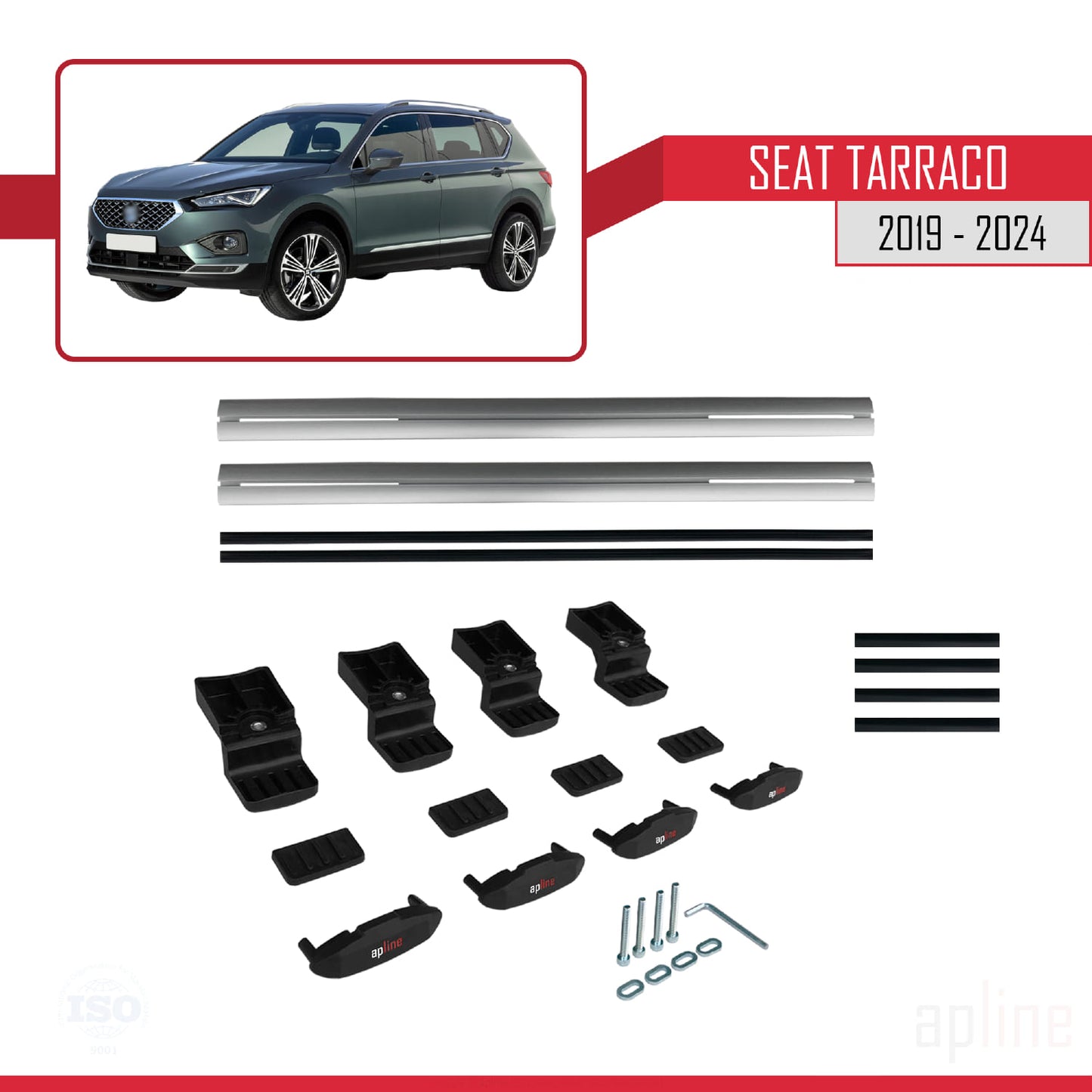 Compatible avec Seat Tarraco 2019-2024 BASIC Model Barres de Toit Railing Porte-Bagages de Voiture Gris Aluminium 2 Barres