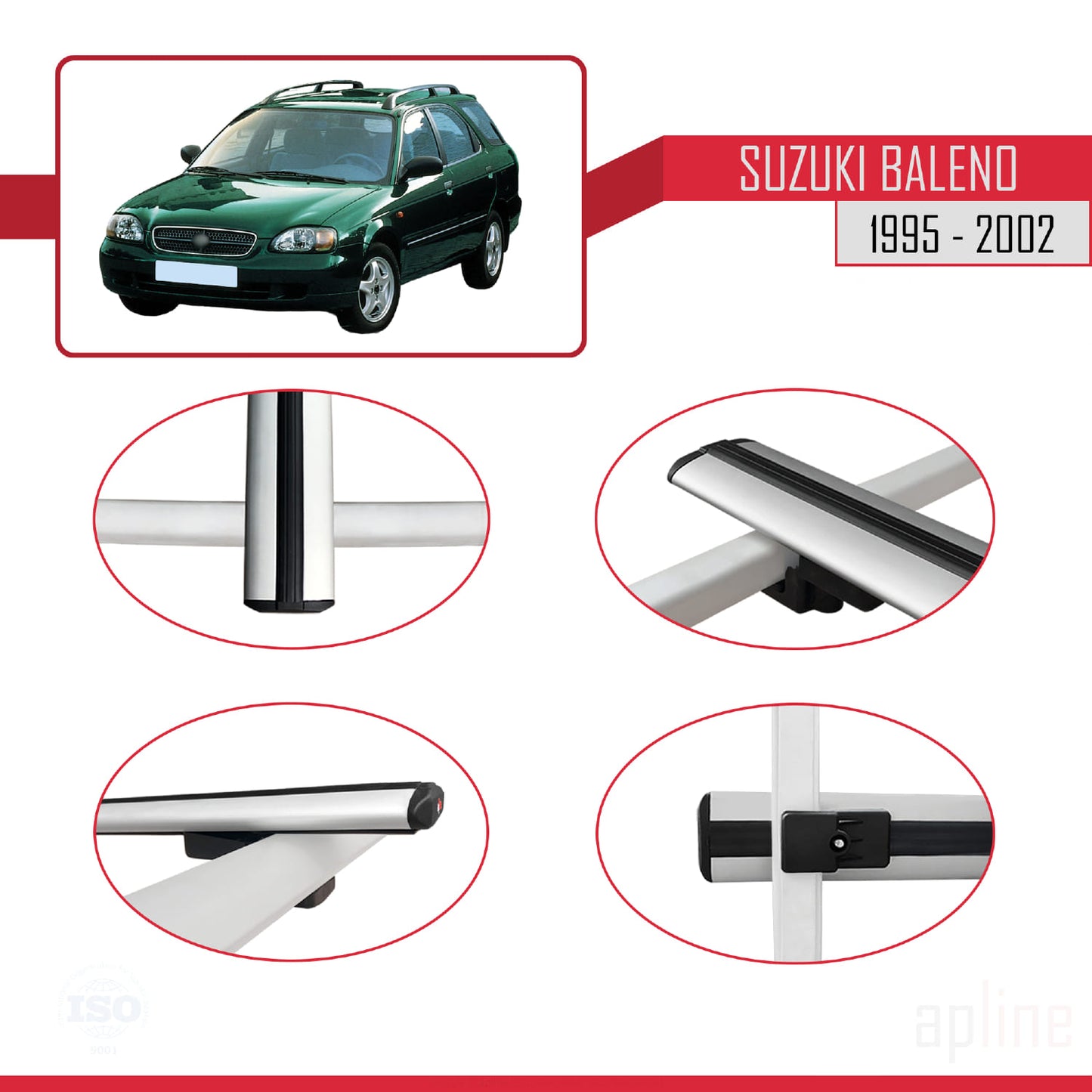 Compatible avec Suzuki Baleno 1995-2002 BASIC Model Barres de Toit Railing Porte-Bagages de Voiture Gris Aluminium 2 Barres