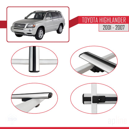 Compatible avec Toyota Highlander 2001-2007 BASIC Model Barres de Toit Railing Porte-Bagages de Voiture Gris Aluminium 3 Barres