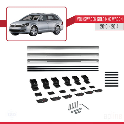 Compatible avec VW Golf Mk6 Wagon 2010-2014 BASIC Model Barres de Toit Railing Porte-Bagages de Voiture Gris Aluminium 3 Barres