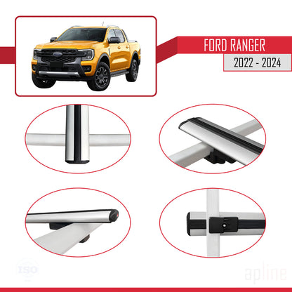 Kompatibel mit Ford Ranger (P703) 2022-2024 Basismodell Dachgepäckträger, graues Aluminium, 2 Stangen