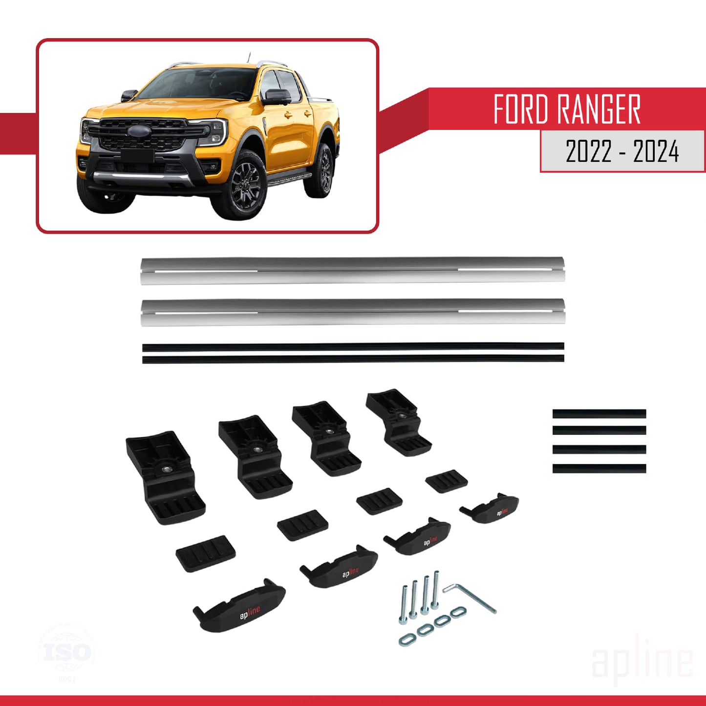 Kompatibel mit Ford Ranger (P703) 2022-2024 Basismodell Dachgepäckträger, graues Aluminium, 2 Stangen