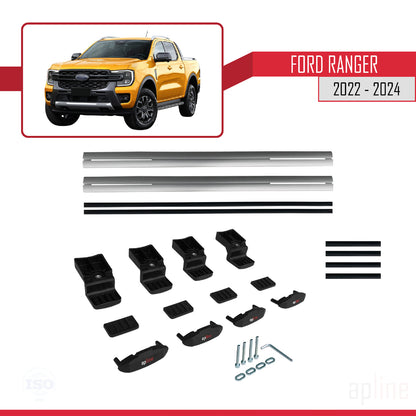 Kompatibel mit Ford Ranger (P703) 2022-2024 Basismodell Dachgepäckträger, graues Aluminium, 2 Stangen