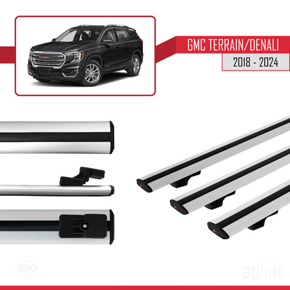 Kompatibel mit GMC Terrain / Denali 2018-2024 BASIC Modell Dachreling Gepäckträger Graues Aluminium 3 Stangen