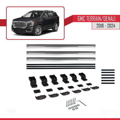 Kompatibel mit GMC Terrain / Denali 2018-2024 BASIC Modell Dachreling Gepäckträger Graues Aluminium 3 Stangen