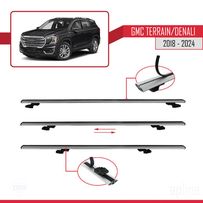 Kompatibel mit GMC Terrain / Denali 2018-2024 BASIC Modell Dachreling Gepäckträger Graues Aluminium 2 Stangen