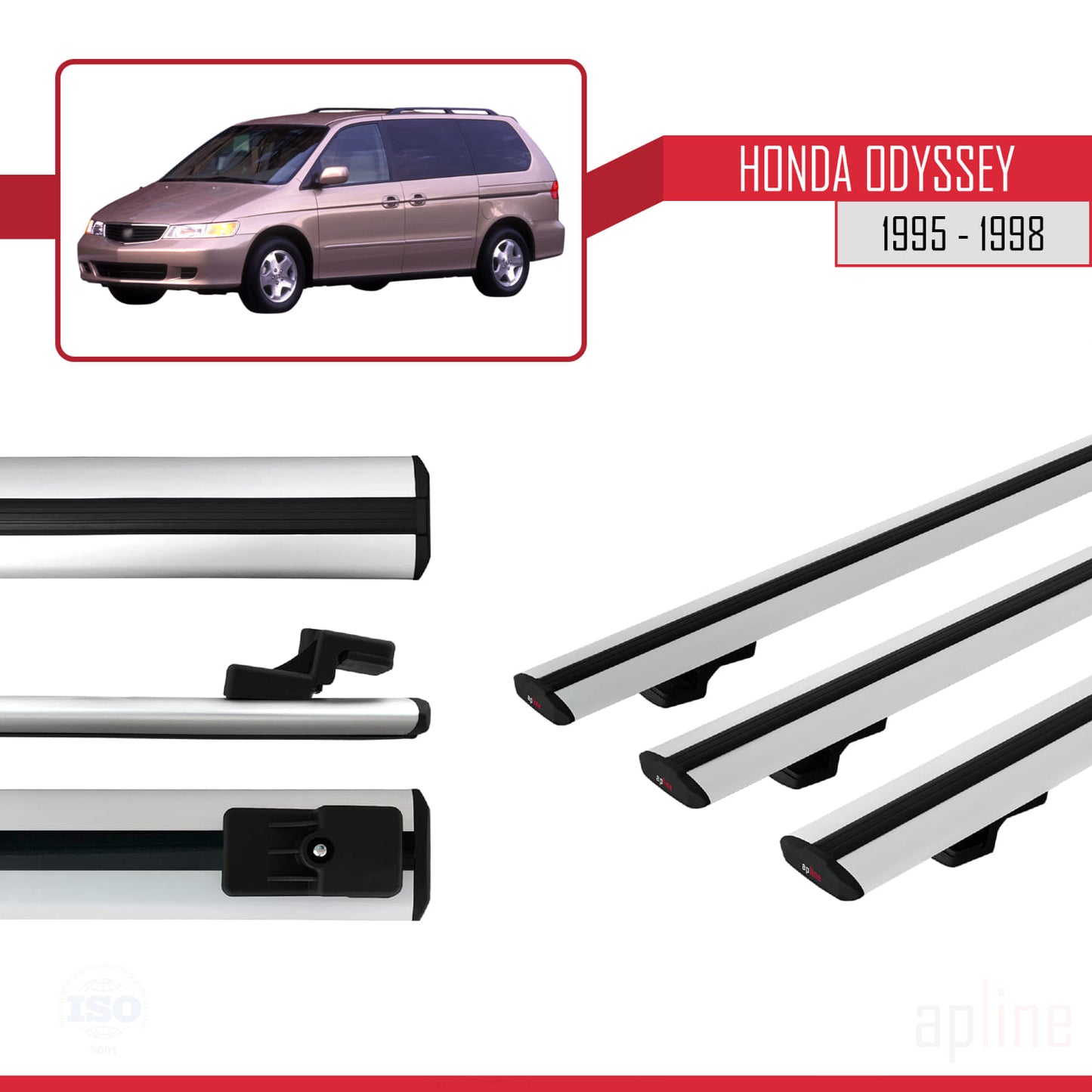 Compatible avec Honda Odyssey 1995-1998 BASIC Model Barres de Toit Railing Porte-Bagages de Voiture Gris Aluminium 3 Barres
